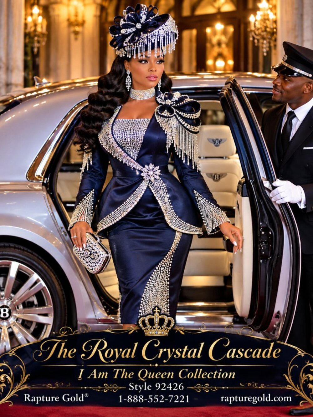 I Am The Queen Royal Crystal Cascade Church Hat Style 92426/Donna vinci